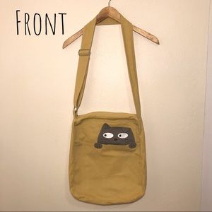 Modcloth Pale Yellow Messenger Bag with Cat Detail